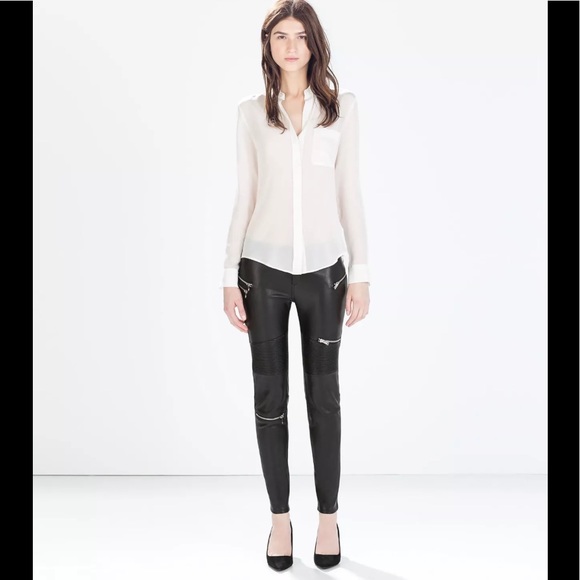 Zara | Pants u0026 Jumpsuits | Zara Faux Leather Biker Pants W Zips 2969253 |  Poshmark